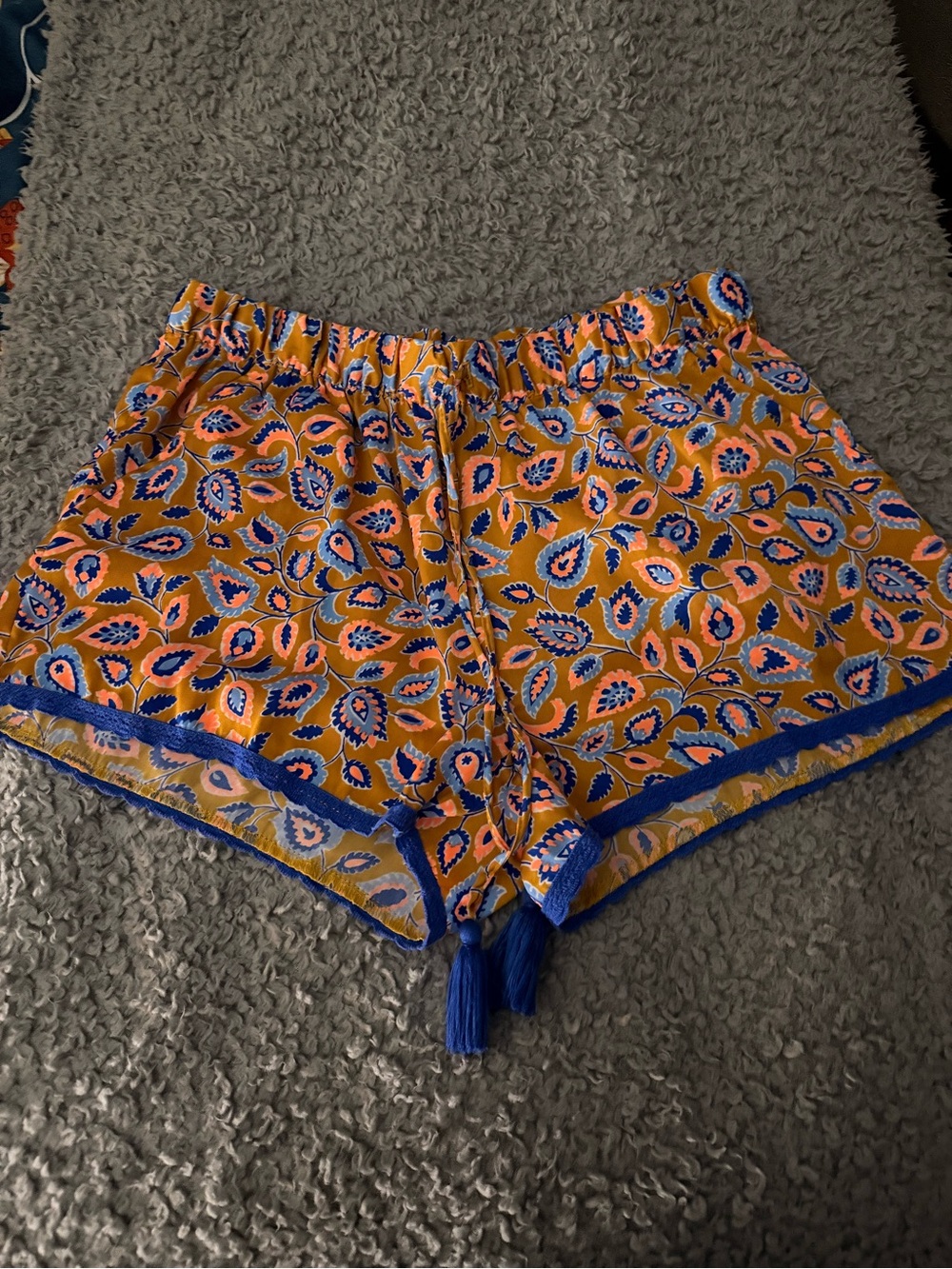 aerie Yellow Floral Tassel Trim Athletic Shorts